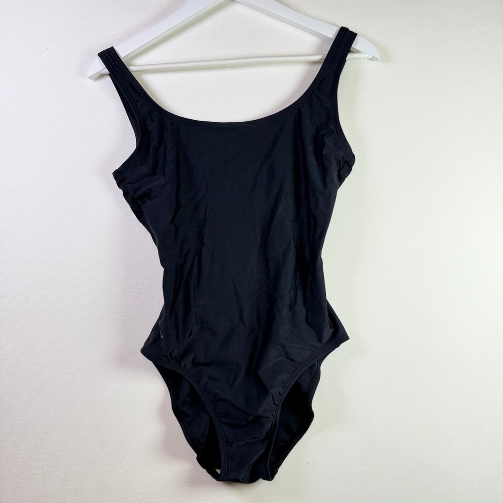 SPEEDO Black Scoop Neck U-Back One Piece Swimsuit 723016 Size 10